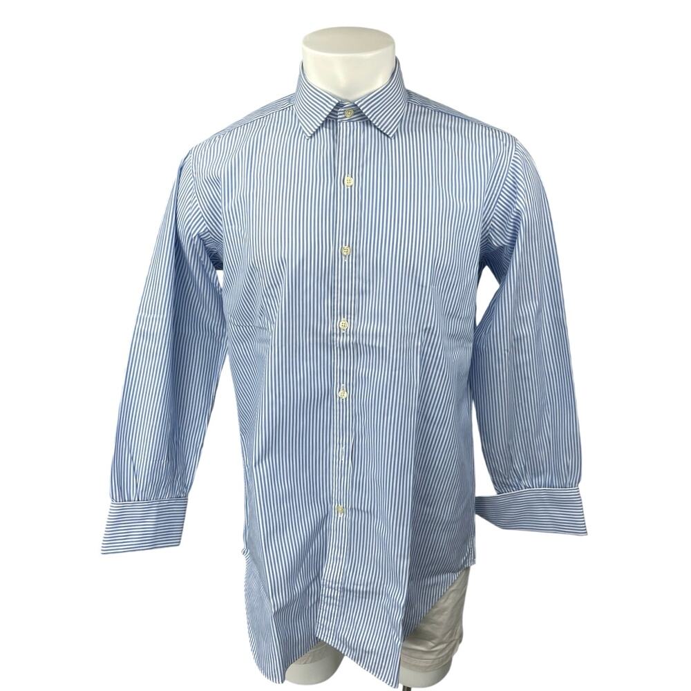 T.M. Lewin & Sons Men's Blue Striped Long Sleeve Button Down Dress Shirt Top S